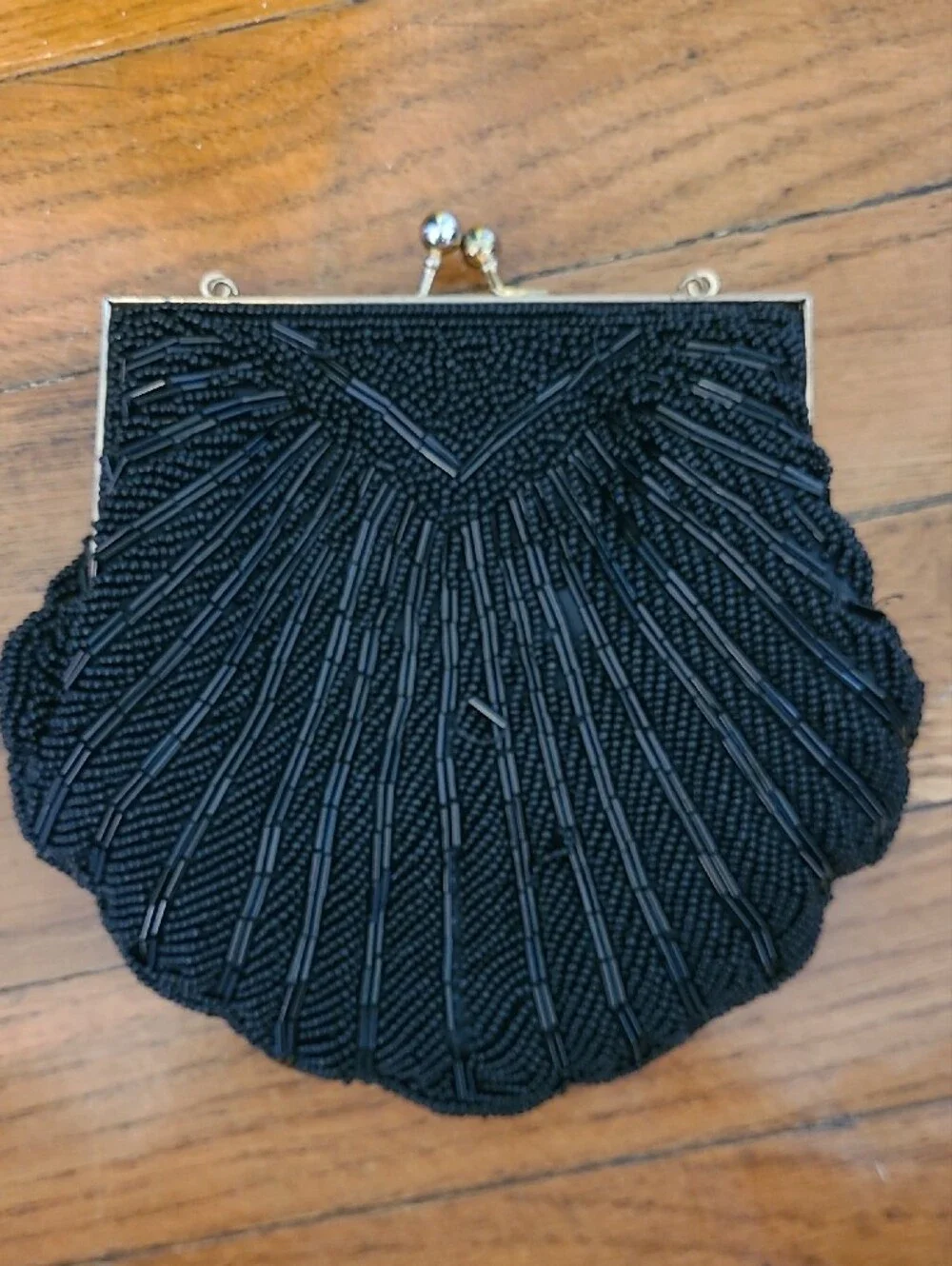 Vintage Black Beaded Shell Clutch